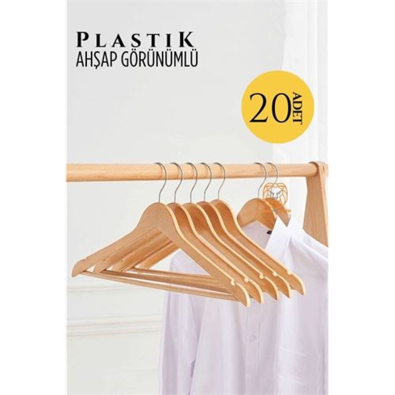 ModaCar Ahşap Görünüm Plastik Askı 20 ADET KREM ModaCar Ahşap Görünüm Plastik Askı 20 ADET KREM