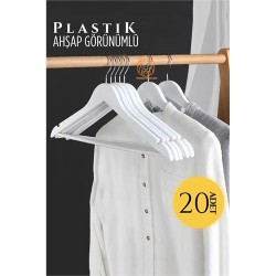 ModaCar Ahşap Görünüm Plastik Askı 20 ADET Beyaz  