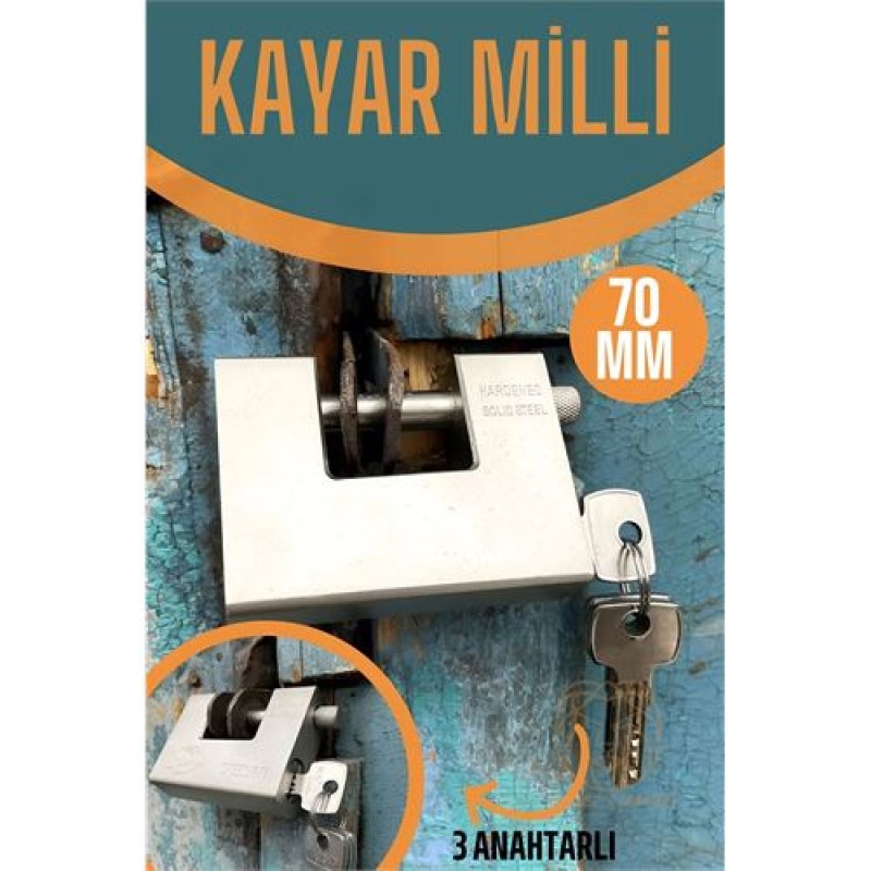 ModaCar Çelik Kayar Milli Asma Kilit 70 MM 3 anahtarlı ModaCar Çelik Kayar Milli Asma Kilit 70 MM 3 anahtarlı