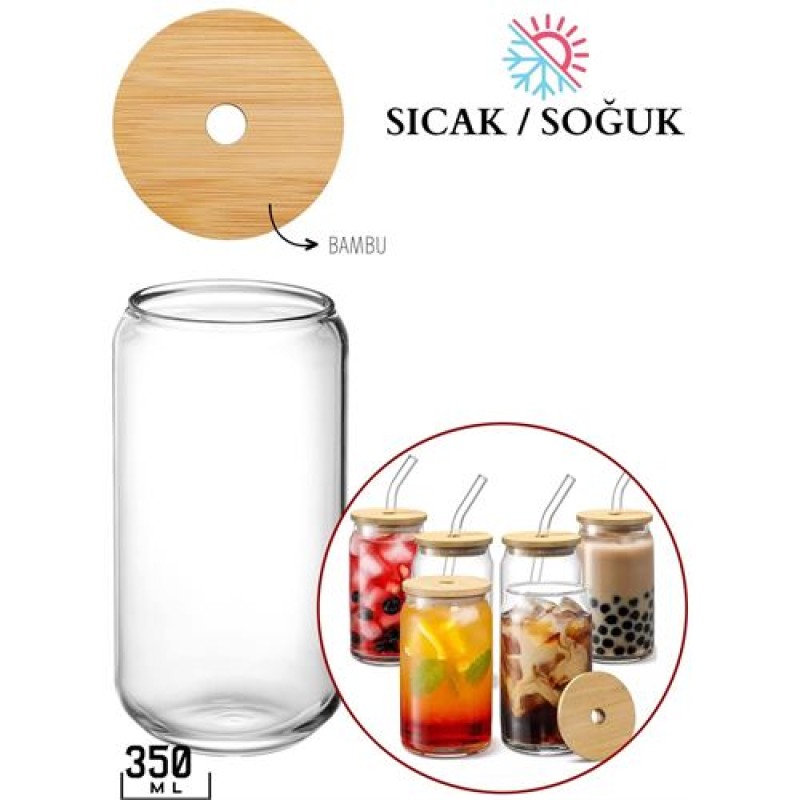 ModaCar 4 ADET Bambu Kapaklı Kavanoz Bardak 350 ml 718384 ModaCar 4 ADET Bambu Kapaklı Kavanoz Bardak 350 ml 718384