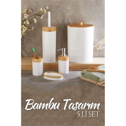 ModaCar 5 li Banyo Seti Bambu Design BEYAZ 