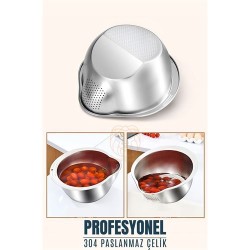 ModaCar Pirinç Süzgeci Makarna Salata Süzgeci 304 Paslanmaz Çelik Mink Design 