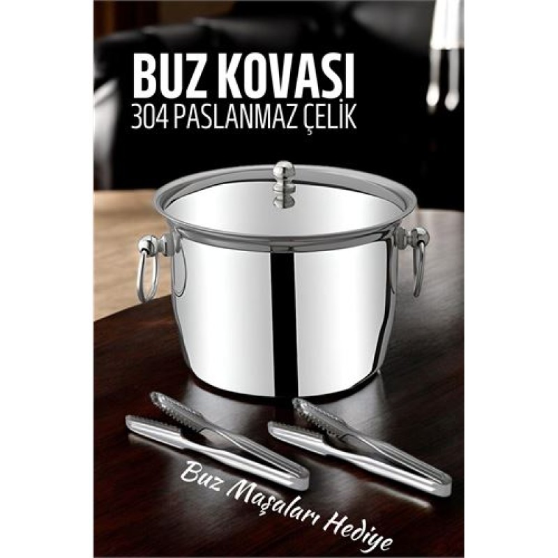 ModaCar Buz Kovası 304 Paslanmaz Çelik ve Buz Maşası Seti Buz Termosu ModaCar Buz Kovası 304 Paslanmaz Çelik ve Buz Maşası Seti Buz Termosu