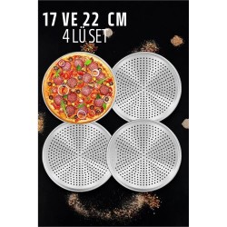 ModaCar Delikli Pizza Lahmacun Tepsisi Çelik 17 ve 22 CM 4 lü SET 