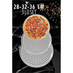ModaCar Delikli Pizza Lahmacun Tepsisi Çelik 28-32-36 CM 3 lü SET 