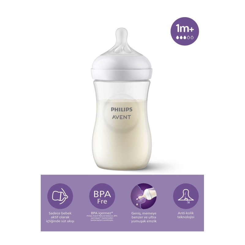 Philips Avent Natural Response PP Biberon 1 Ay+ 260 ml, Tepkili Biberon Emziği SCY903/01 Philips Avent Natural Response PP Biberon 1 Ay+ 260 ml, Tepkili Biberon Emziği SCY903/01