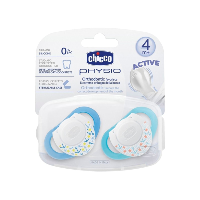 Chicco Physio Silikon Emzik 4m+ 2'li - Mavi Chicco Physio Silikon Emzik 4m+ 2li - Mavi