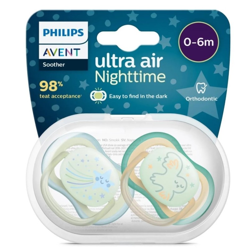 Philips Avent Ultra Air Night Karanlıkta Parlar Gece Emziği 0-6 ay Erkek SCF376/18 Philips Avent Ultra Air Night Karanlıkta Parlar Gece Emziği 0-6 ay Erkek SCF376/18