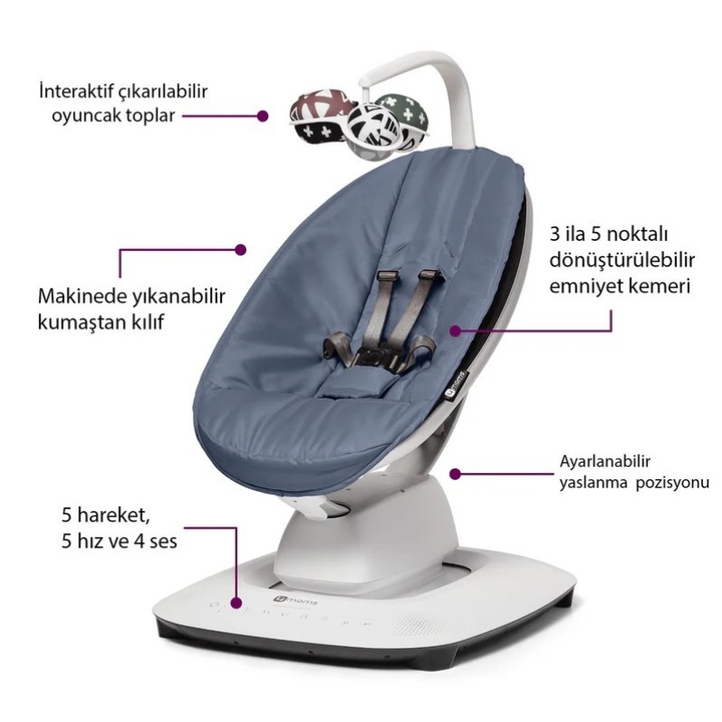 4Moms Mamaroo 5.0 Elektrikli Ana Kucağı - Slate Blue 4Moms Mamaroo 5.0 Elektrikli Ana Kucağı - Slate Blue