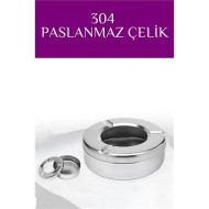Modacar Kapaklı Paslanmaz Yuvarlak Küllük - Kapaklı 304 Çelik Kül Tablası - Kafe Küllüğü Restoran Küllüğü 