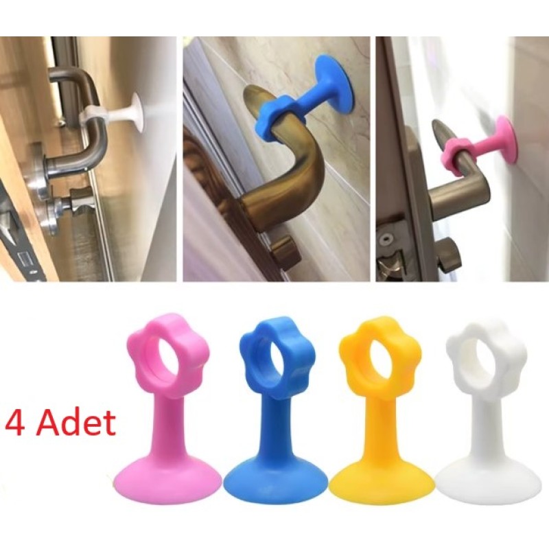 Renkli Vantuzlu Geçmeli Kapı Kolu Stoper 4lü Set Renkli Vantuzlu Geçmeli Kapı Kolu Stoper 4lü Set