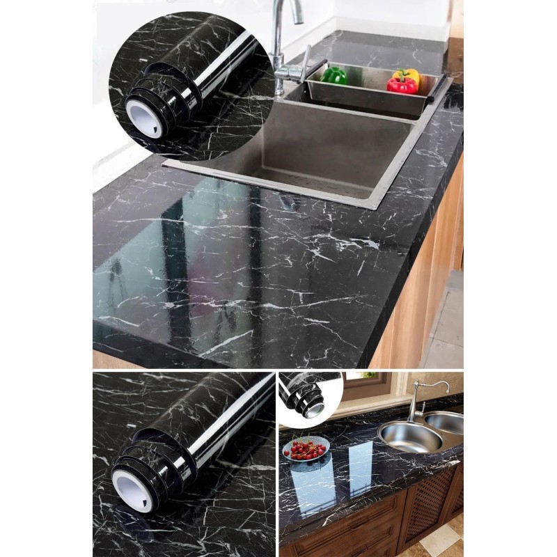 Siyah Mermer Desenli Yapışkanlı Kaplama Kağıdı 5 Metre Siyah Mermer Desenli Yapışkanlı Kaplama Kağıdı 5 Metre
