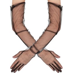 Uzun Boy Likralı Siyah Yetişkin Mega Tül Eldiven