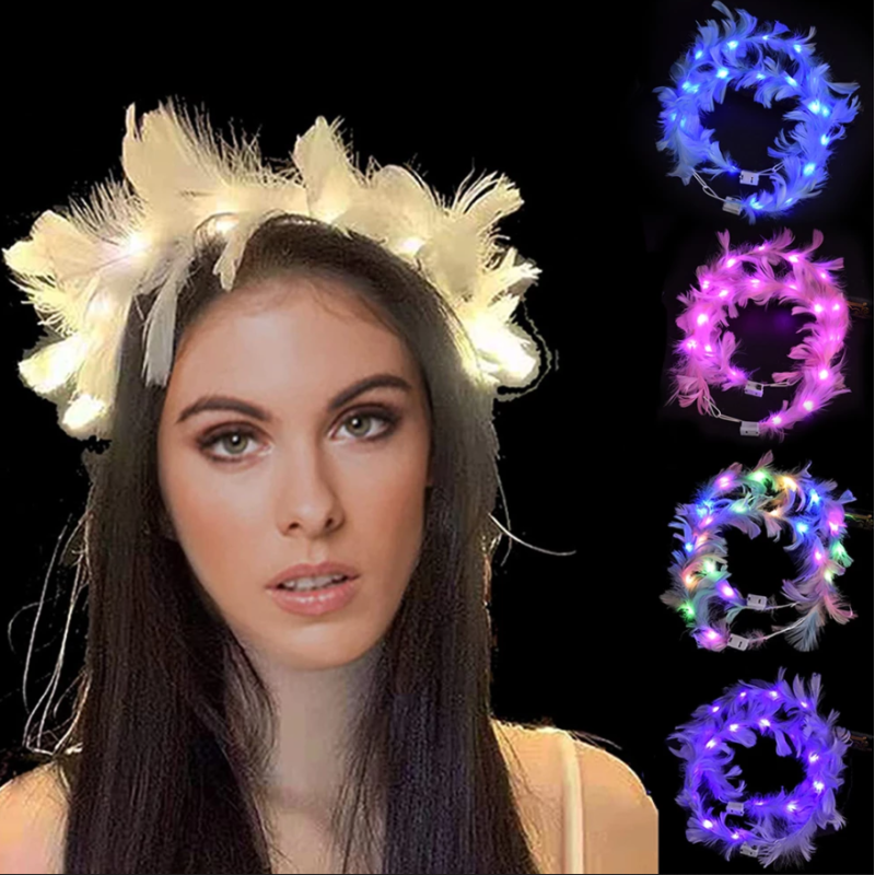 Led Işıklı RGB 3 Fonksiyonlu Otrişli Parti Tacı Beyaz Renk