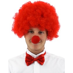 Kırmızı Renk Kıvırcık Afro Palyaço Seti