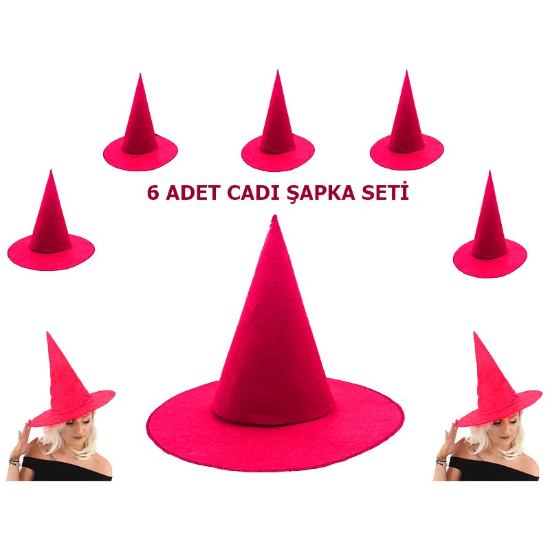 Fuşya Renk Keçe Cadı Şapkası 6 Adet Fuşya Renk Keçe Cadı Şapkası 6 Adet