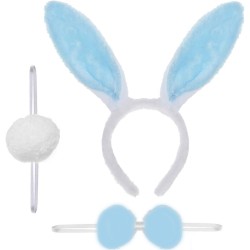Tavşan Kostüm Seti Mavi Renk - Taç, Papyon, Ponpon, Kuyruk