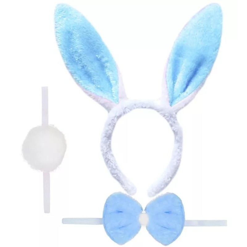 Tavşan Kostüm Seti Mavi Renk - Taç, Papyon, Ponpon, Kuyruk Tavşan Kostüm Seti Mavi Renk - Taç, Papyon, Ponpon, Kuyruk