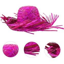 Tropikal Parti Fuşya Hasır Hawaii Şapkası 