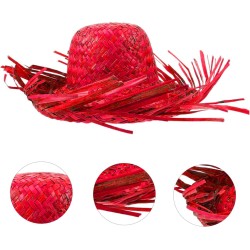 Tropikal Parti Kırmızı Hasır Hawaii Şapkası 