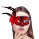 Kırmızı Yandan Tüylü Güllü Taşlı Pullu Maske