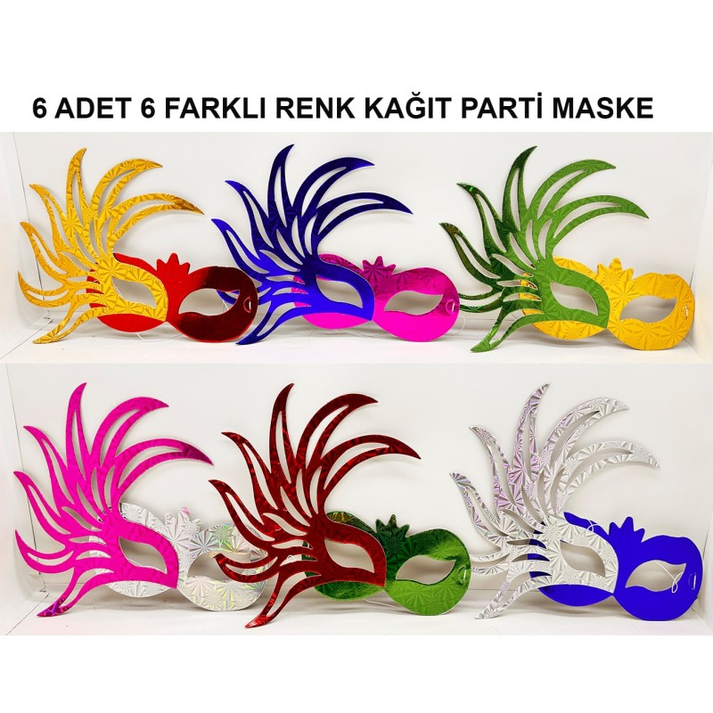 Rengarenk Kağıt Parti Balo Maskesi 6 Adet Rengarenk Kağıt Parti Balo Maskesi 6 Adet