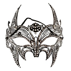 Siyah Lazer Kesim Kristal Taşlı Metal Lüks Maske