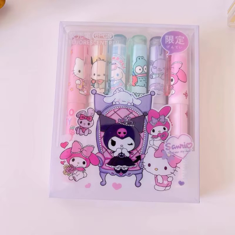 6lı Fosforlu Kalem Seti - Hello Kitty Kuromi ve Arkadaşları