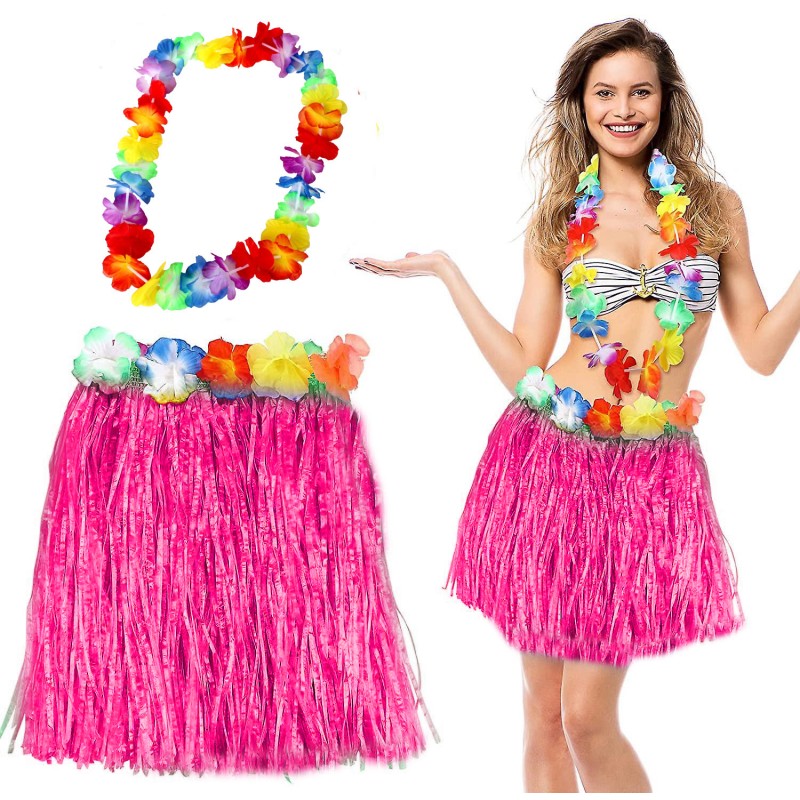 Hawaii Luau Aloha Pembe Püsküllü 40 cm Etek ve Hawaii Kolye Seti Hawaii Luau Aloha Pembe Püsküllü 40 cm Etek ve Hawaii Kolye Seti