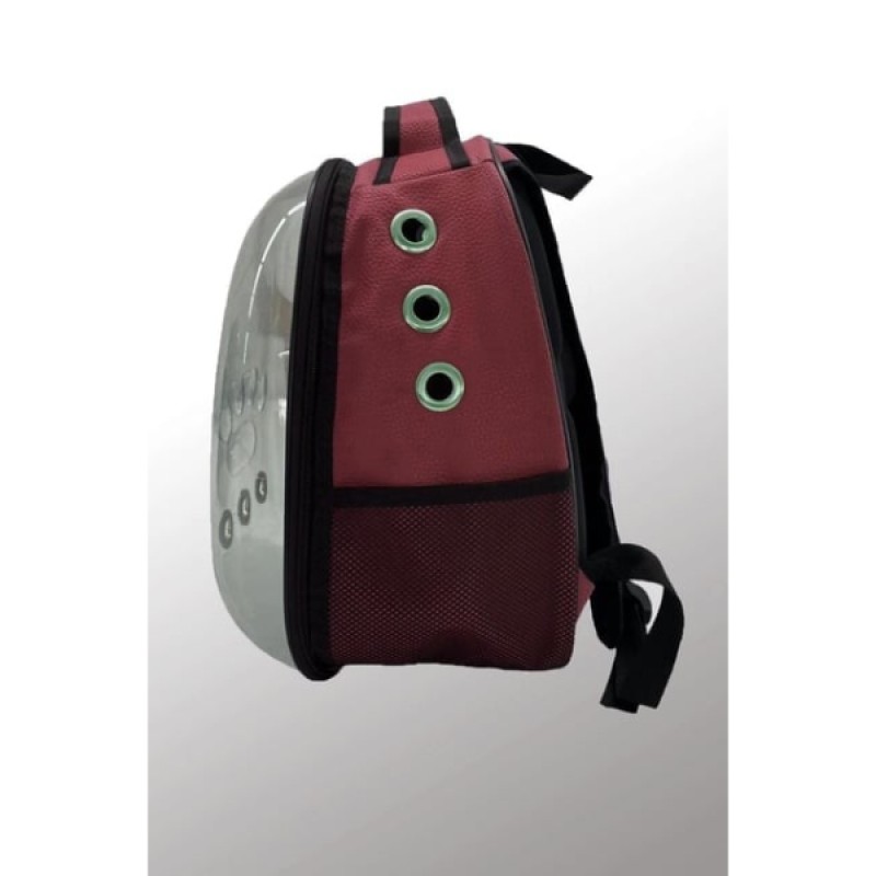 Deri Astronot Kedi Ve Köpek Taşıma Çantası Bordo Renk