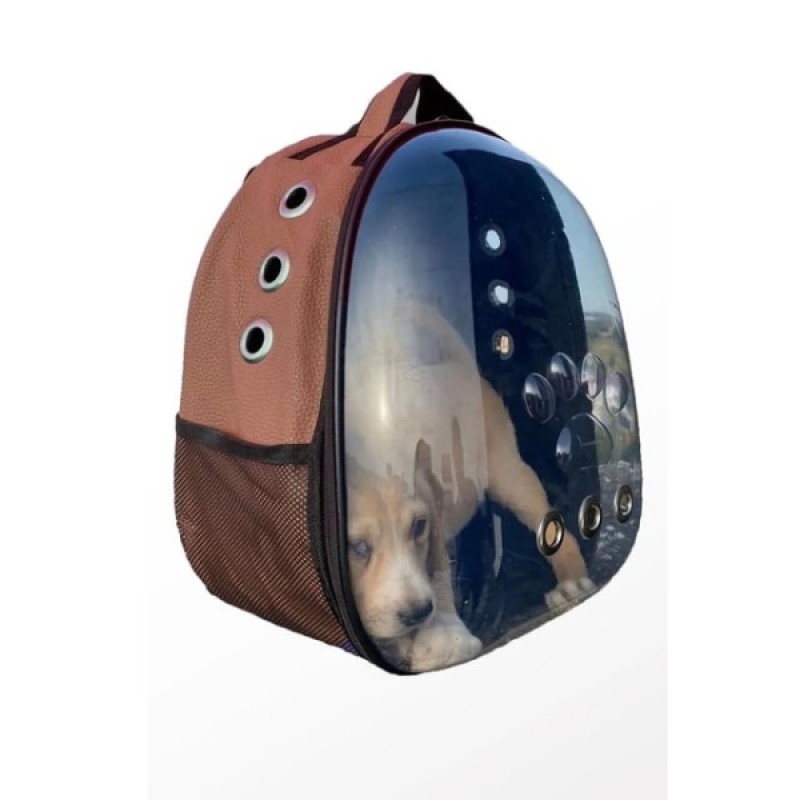 Deri Astronot Kedi Ve Köpek Taşıma Çantası Kahverengi Deri Astronot Kedi Ve Köpek Taşıma Çantası Kahverengi