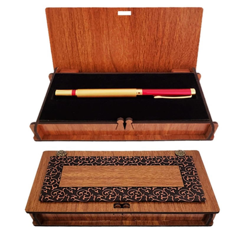 Ahşap Kutulu Gold Kırmızı Tasarım Roller Kalem