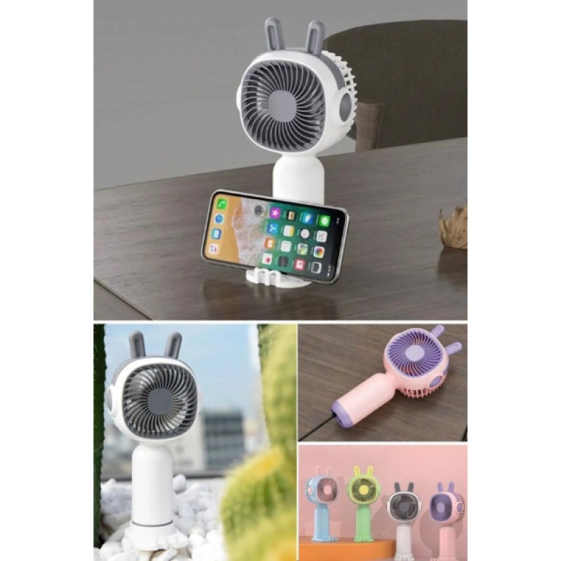 Telefon Tutuculu Şarjlı Mini El Fanı