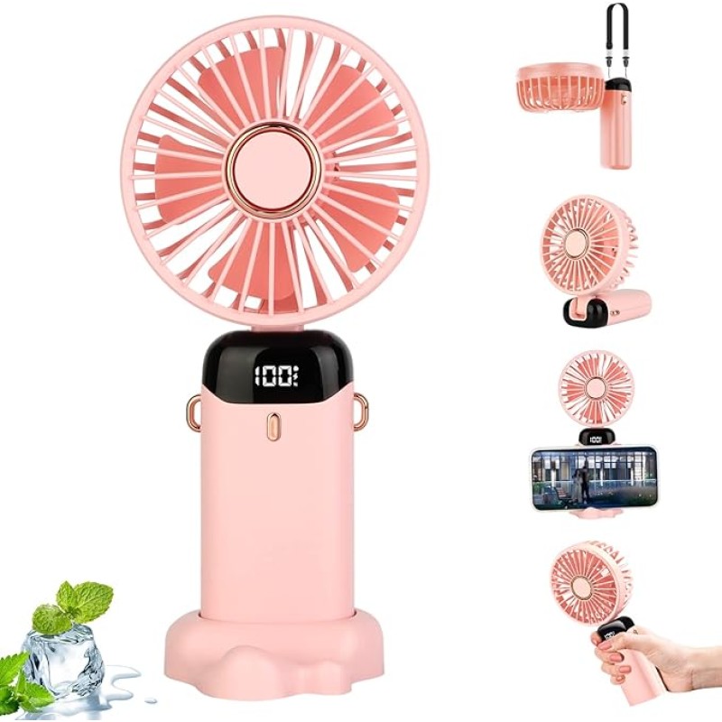 USB Şarjlı Taşınabilir Katlanabilir El Fanı Pembe Renk 