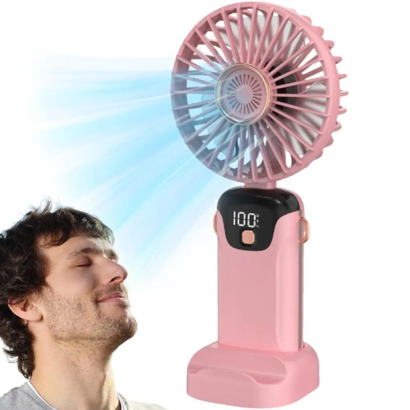 USB Şarjlı Taşınabilir Katlanabilir El Fanı Pembe Renk 