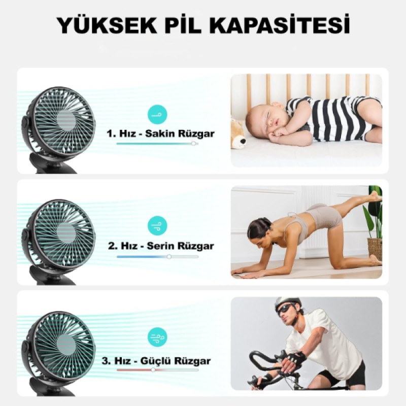 Masaüstü Şarjlı Klipsli Portatif Fan 