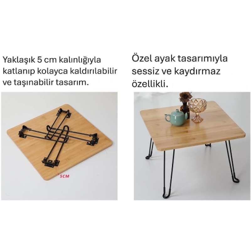 Bambu Metal Ayaklı Katlanabilir Kare Masa 