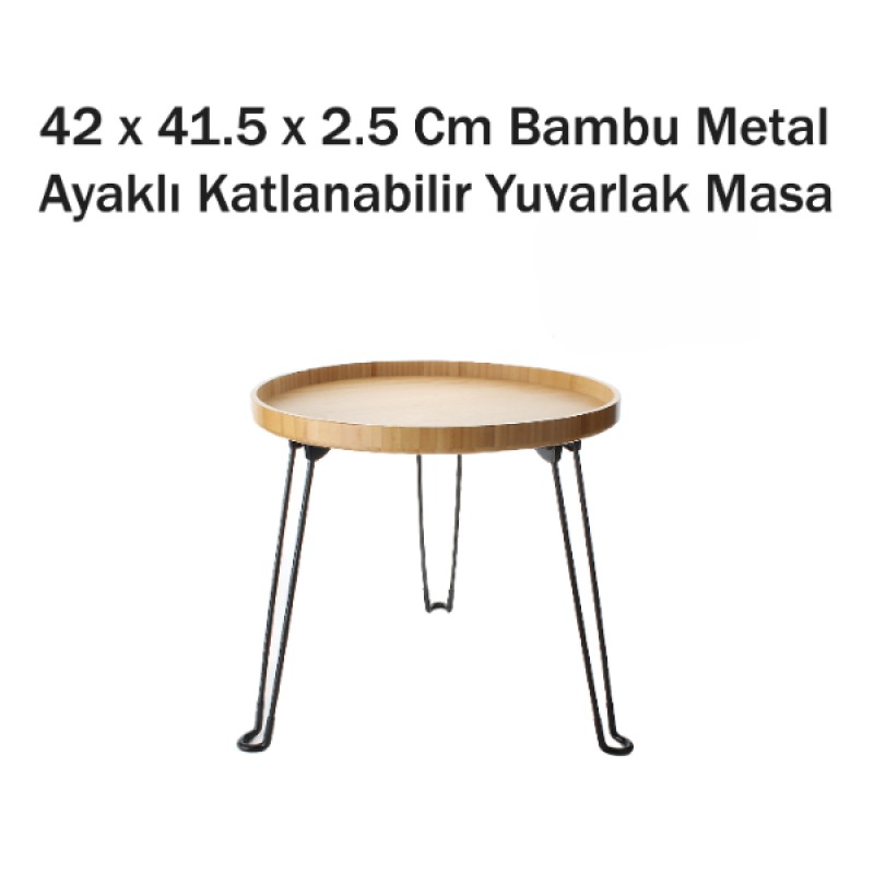 Bambu Metal Ayaklı Katlanabilir Yuvarlak Masa - 42 x 41.5 x 2.5 Cm
