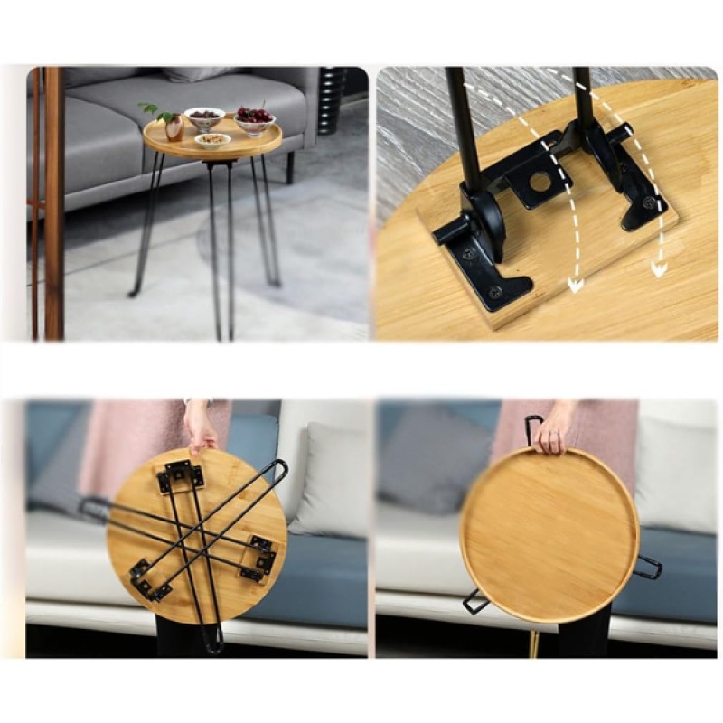 Bambu Metal Ayaklı Katlanabilir Yuvarlak Masa - 42 x 41.5 x 2.5 Cm