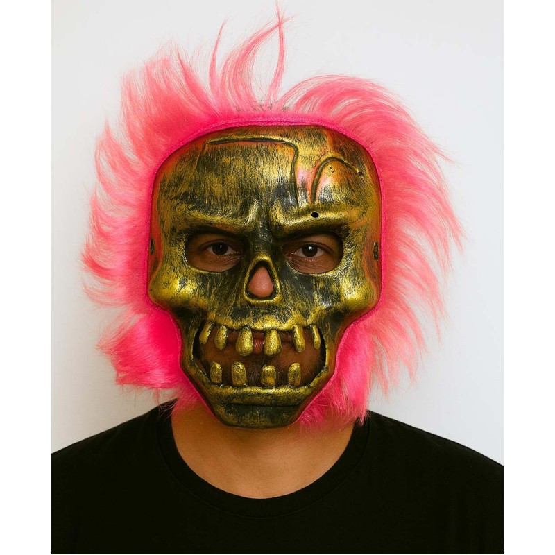 Wild Skull - Bakır Kafatası Pembe Saçlı İskelet Maske Wild Skull - Bakır Kafatası Pembe Saçlı İskelet Maske