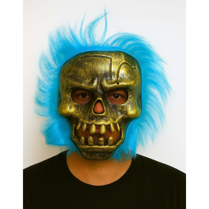 Wild Skull - Bakır Kafatası Turkuaz Saçlı İskelet Maske Wild Skull - Bakır Kafatası Turkuaz Saçlı İskelet Maske