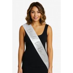 Beyaz Saten Üzerine İtalik Gümüş Bride To Be Kuşağı 