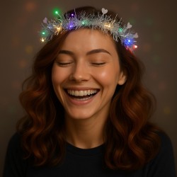 Kalp Püsküllü 3 Modlu LED Işıklı Taç Gümüş Renk