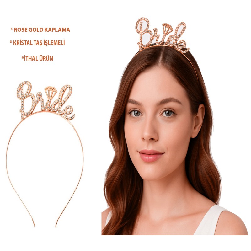 Rose Gold Renkli Taşlı “Bride” Gelin Tacı Rose Gold Renkli Taşlı “Bride” Gelin Tacı