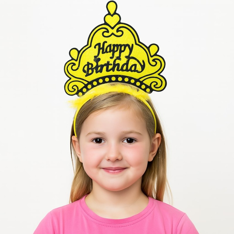 Sarı Happy Birthday Doğum Günü Prenses Tacı 
