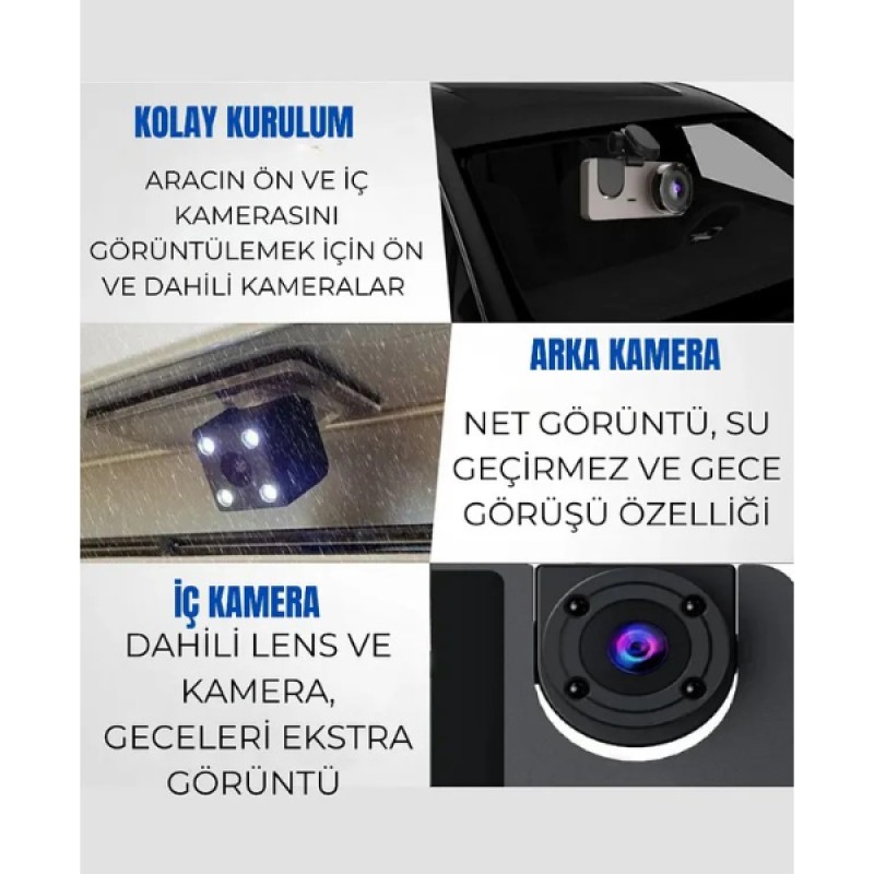 3 Kamera Özellikli Araç İçi Kamera 