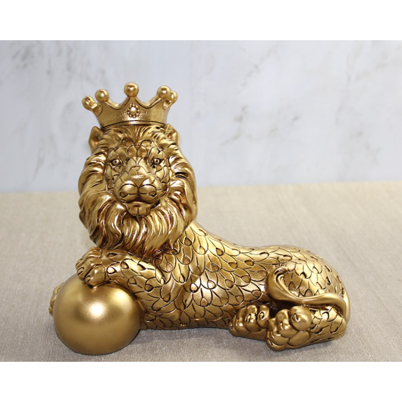Polyester Dekoratif Taçlı Aslan Figürü 
