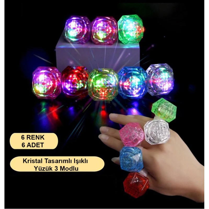6'lı Kristal LED Parti Yüzük Seti 6'lı Kristal LED Parti Yüzük Seti