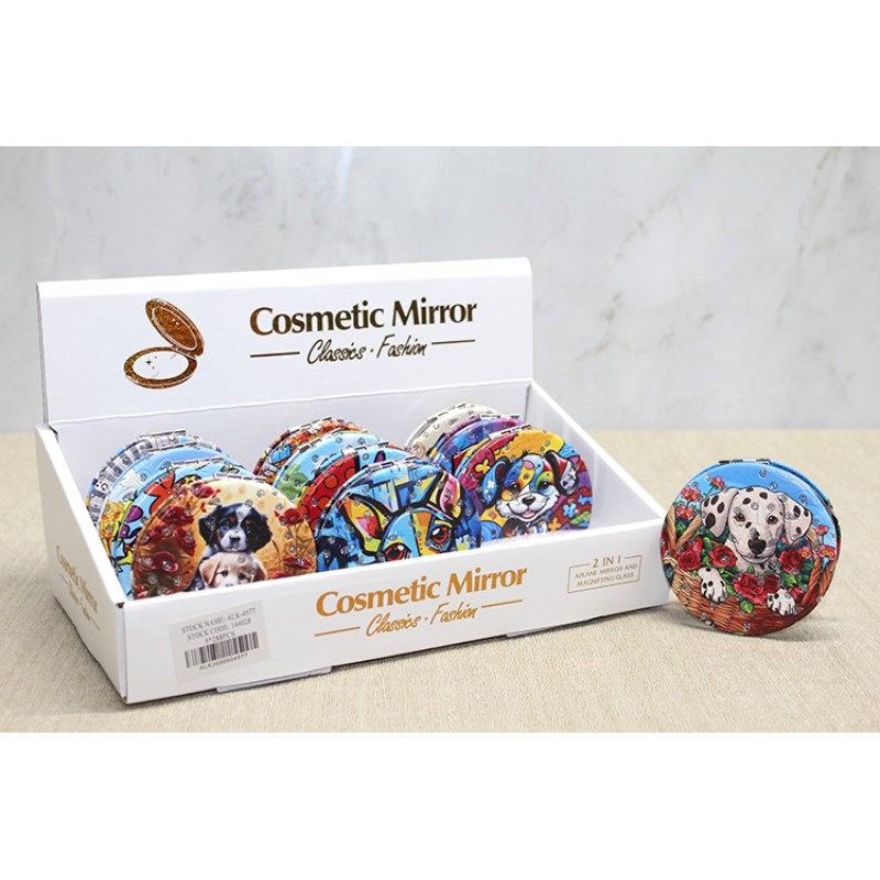 Sevimli Köpek Tasarımlı Taşlı İnce El Aynası Yuvarlak 