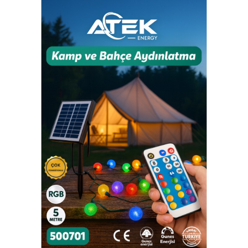 RGB Güneş Enerjili Boncuk Kamp Ve Bahçe Aydınlatma 